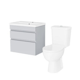 Nes Home Matte Grey 600mm Wall Hung 2 Drawers Vanity Unit & Close Coupled Toilet - thumbnail 5
