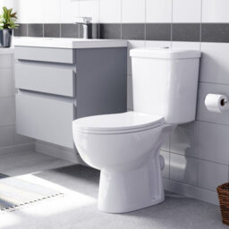 Nes Home Matte Grey 600mm Wall Hung 2 Drawers Vanity Unit & Close Coupled Toilet - thumbnail 3