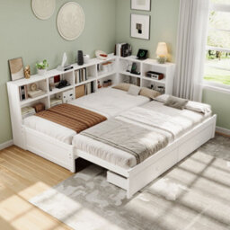 Merax 3 Ft Single Daybed 90X190 Cm, Convertible Super King Bed, Wooden Trundle Bed With 2 Drawers, Charging Station, White - thumbnail 4