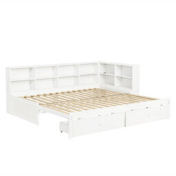 Merax 3 Ft Single Daybed 90X190 Cm, Convertible Super King Bed, Wooden Trundle Bed With 2 Drawers, Charging Station, White - thumbnail 9