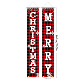CLEFFNS Christmas Decorations Outdoor Yard Front Porch Sign Set, Red Black Buffalo Plaid Door Banner With Hanging Merry Christmas Wreath - thumbnail 8