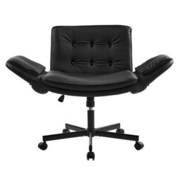 Living And Home Black Pu Leather Office Chair With Armrests And Wheels - thumbnail 4