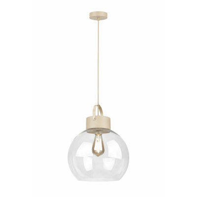 Luminosa Lighting Luminosa Hanson Dome Pendant Ceiling Light Beige Clear Glass Shade 1X E27 - image 1