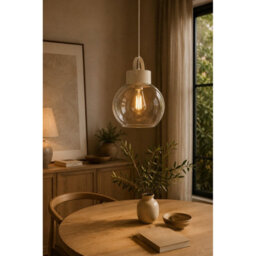 Luminosa Lighting Luminosa Hanson Dome Pendant Ceiling Light Beige Clear Glass Shade 1X E27 - thumbnail 2