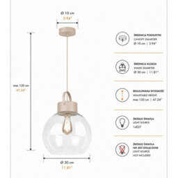 Luminosa Lighting Luminosa Hanson Dome Pendant Ceiling Light Beige Clear Glass Shade 1X E27 - thumbnail 4