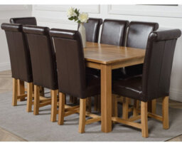 That's Furniture Oslo 180 X 90 Cm Large Oak Dining Table And 8 Chairs Dining Set With Washington Brown Leather Chairs - thumbnail 1