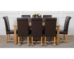 That's Furniture Oslo 180 X 90 Cm Large Oak Dining Table And 8 Chairs Dining Set With Washington Brown Leather Chairs - thumbnail 2
