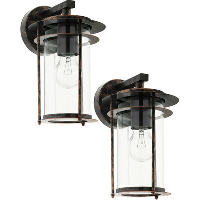 2-Pack Antique Copper Outdoor Wall Light With Glass Shade - Ip44 Rated - image 1