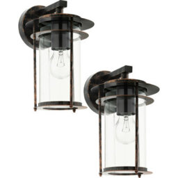 2-Pack Antique Copper Outdoor Wall Light With Glass Shade - Ip44 Rated - thumbnail 1