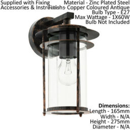 2-Pack Antique Copper Outdoor Wall Light With Glass Shade - Ip44 Rated - thumbnail 2