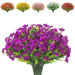 10 Artificial Silk Flower Bouquets, Fake Plants, Uv Resistant Greenery, Shrubs, Indoor And Outdoor Hanging Plants (Purple) - thumbnail 1