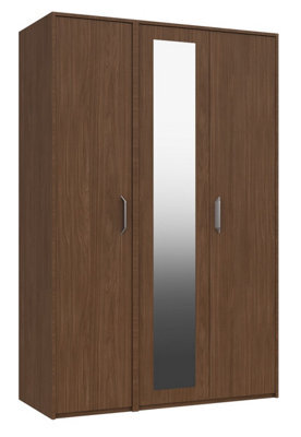 Hazlemere 3 Door Robe With Mirror - Walnut On Express Delivery And Ready Assembled - image 1