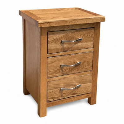 Rustic Oak 3 Drawer Assembled Bedside Table Chrome Handles - image 1