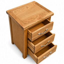 Rustic Oak 3 Drawer Assembled Bedside Table Chrome Handles - thumbnail 3