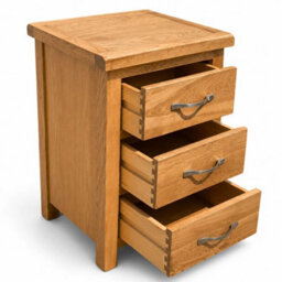 Rustic Oak 3 Drawer Assembled Bedside Table Chrome Handles - thumbnail 2