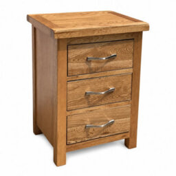 Rustic Oak 3 Drawer Assembled Bedside Table Chrome Handles - thumbnail 1