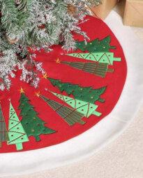Dibor Red Embroidered Fleece Christmas Tree Skirt With White Trim, 89 Cm. - thumbnail 3