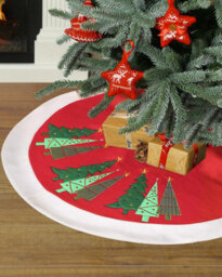 Dibor Red Embroidered Fleece Christmas Tree Skirt With White Trim, 89 Cm. - thumbnail 2