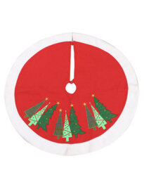 Dibor Red Embroidered Fleece Christmas Tree Skirt With White Trim, 89 Cm. - thumbnail 1