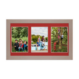 AK Frames 40X20Cm Rose Gold Modern Multi Photo Frame With Crimson Mount - Holds 3 Apertures (3X) 6X4 Photos