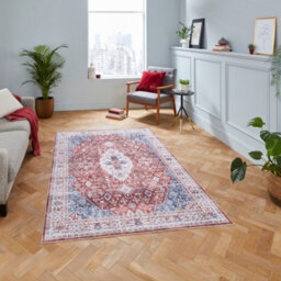 Red Traditional Bordered Geometric Rug Easy To Clean Living Room And Bedroom-120Cm X 170Cm - thumbnail 1