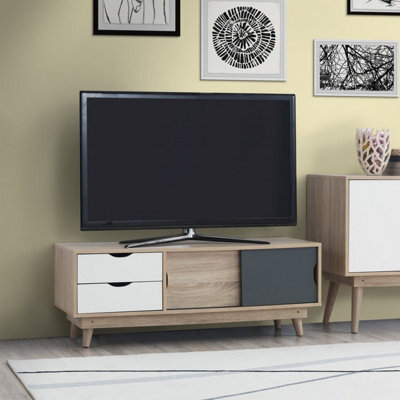 Timber Art Design Alford Scandinavian Tv Unit Stand 120Cm Media Cabinet + Drawers Oak Grey - image 1