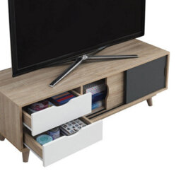 Timber Art Design Alford Scandinavian Tv Unit Stand 120Cm Media Cabinet + Drawers Oak Grey - thumbnail 3