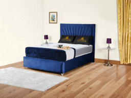 UKBEDFURNITURE Sunrise Blue Plush Valvet Upholstered Bed Frame Only - Slatted Base - 48 Inch Headboard