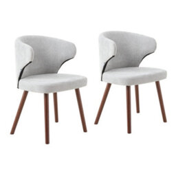 Thehotsale Grey Set Of 2 Chenille Dining Chairs With Ergonomic Backrest And Oak Wood Legs - thumbnail 3
