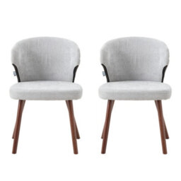 Thehotsale Grey Set Of 2 Chenille Dining Chairs With Ergonomic Backrest And Oak Wood Legs - thumbnail 2