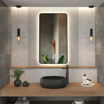Royal Bathrooms Verona 900 X 500mm Matt Black Backlit Led Illuminated Framed Mirror With Demister Pad & Touch Sensor - image 1