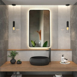 Royal Bathrooms Verona 900 X 500mm Matt Black Backlit Led Illuminated Framed Mirror With Demister Pad & Touch Sensor