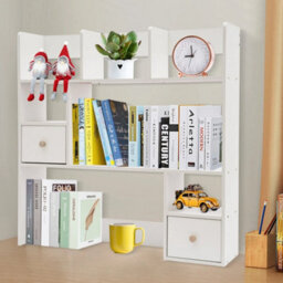 Wooden Desktop Bookshelf Office Dorm Desk Organizer Storage Shelf Display Rack - thumbnail 3