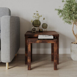 Urbn-Living Urbnliving Set Of 2 Square Wooden Nesting Stacking Coffee Side Tables Living Room Furniture, Rustic Brown - thumbnail 4