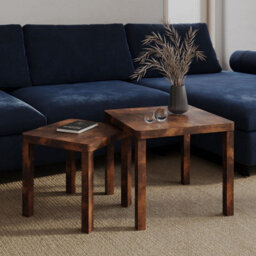 Urbn-Living Urbnliving Set Of 2 Square Wooden Nesting Stacking Coffee Side Tables Living Room Furniture, Rustic Brown - thumbnail 3