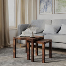 Urbn-Living Urbnliving Set Of 2 Square Wooden Nesting Stacking Coffee Side Tables Living Room Furniture, Rustic Brown - thumbnail 2