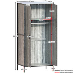 Lassic Vida Designs Brooklyn Grey 2 Door Wardrobe (H)1800mm (W)830mm (D)520mm - thumbnail 2