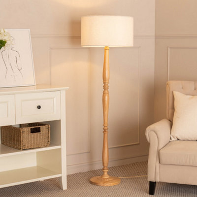 Valuelights Victoria Candlestick Light Wood Floor Lamp With Cream Boucle Drum Shade - image 1