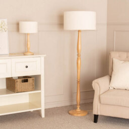 Valuelights Victoria Candlestick Light Wood Floor Lamp With Cream Boucle Drum Shade - thumbnail 4