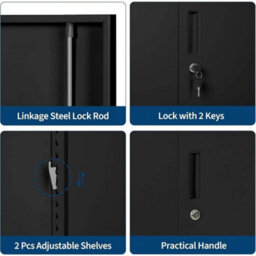 Office Filing Cabinet 3 Layers Lockable File Storage Cupboard Black - thumbnail 4
