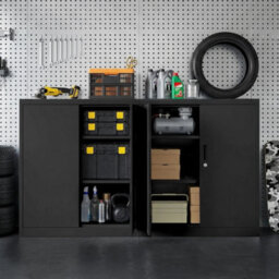 Office Filing Cabinet 3 Layers Lockable File Storage Cupboard Black - thumbnail 3