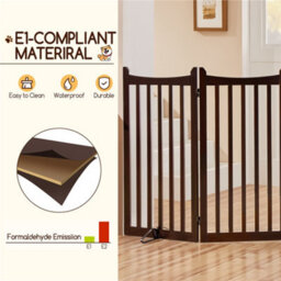 Yaheetech Espresso 3 Panel Freestanding Wooden Pet Gate With Two Support Feet 150X90Cm - thumbnail 6