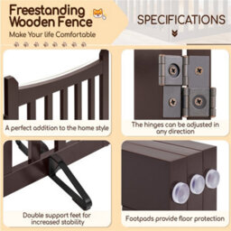 Yaheetech Espresso 3 Panel Freestanding Wooden Pet Gate With Two Support Feet 150X90Cm - thumbnail 5