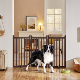 Yaheetech Espresso 3 Panel Freestanding Wooden Pet Gate With Two Support Feet 150X90Cm - thumbnail 1