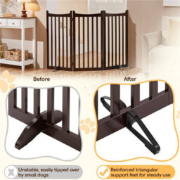 Yaheetech Espresso 3 Panel Freestanding Wooden Pet Gate With Two Support Feet 150X90Cm - thumbnail 8