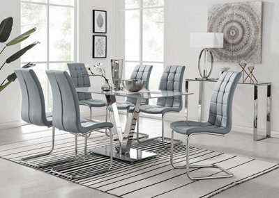 Furniturebox Uk Florini V Grey Dining Table And 6 Grey Murano Chairs - image 1