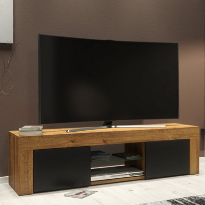 Tv Unit Loom 130Cm - Dark Oak & Black Matt Doors - image 1