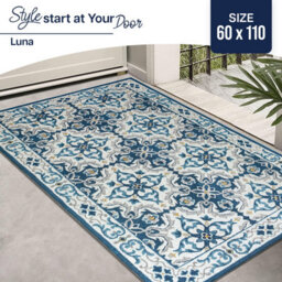 Ameha Non-Slip 60 X 110 Cm Entrance Blue Rug  Modern Traditional Pattern Carpet For Living Room Printed Design Carpets (Luna)