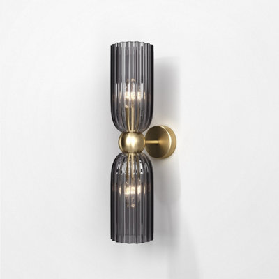 Luminosa Lighting Luminosa Maytoni Antic Modern 2 Light Up & Down Wall Lamp Gold, Grey Shade, E14 - image 1