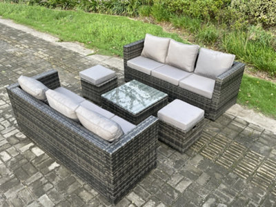 Fimous Rattan Garden Furniture Set 8 Seater Patio Outdoor Lounge Sofa Set With Square Coffee Table 2 Small Footstools - image 1